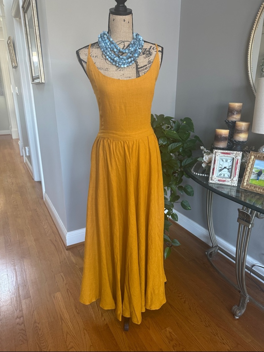 Seattle Linen Dress by Mantaikotai Elegant Honey Mustard Maxi Dress size Medium